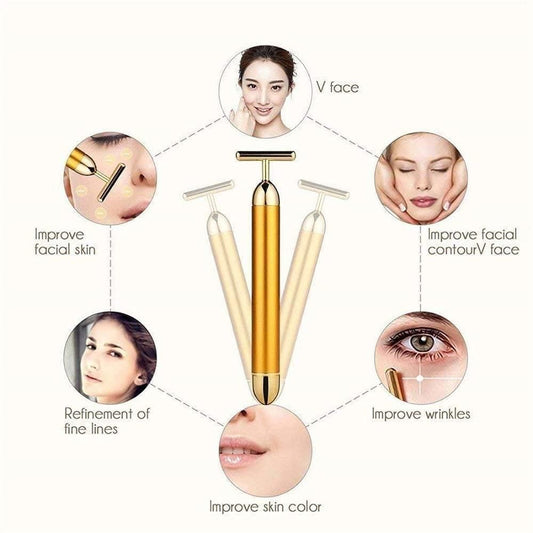 24K Gold Energy Beauty Bar | Sonic Vibrating Facial Massager & Face Lift Tool