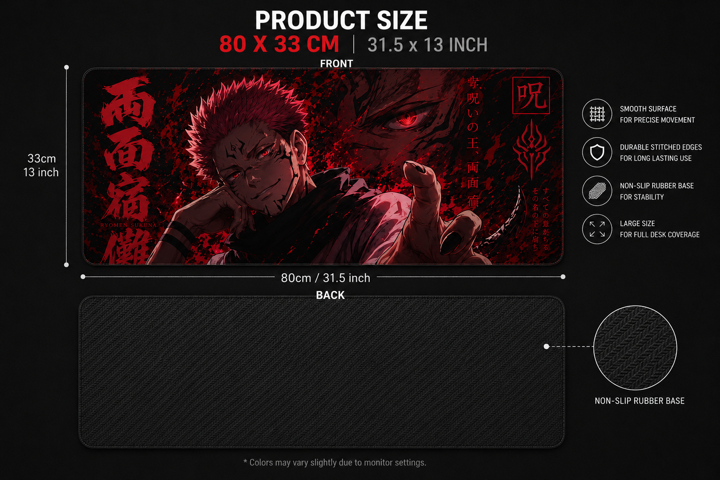 Sukuna Premium Anti-Slip Gaming Desk Mat – 3mm Thick, Stitched Edges