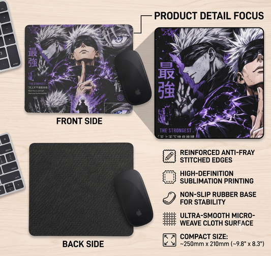 Gojo Satoru Premium Square Gaming Mouse Pad β 3mm Non-Slip Rubber Base