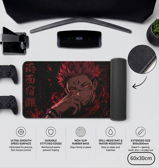 Sukuna Desk Mat Premium Non-Slip Gaming Mouse Pad β 3mm Thick, Stitched Edges