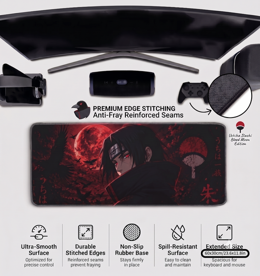 Itachi Uchiha Premium Anti-Slip Gaming Desk Mat β 3mm Thick, Stitched Edges