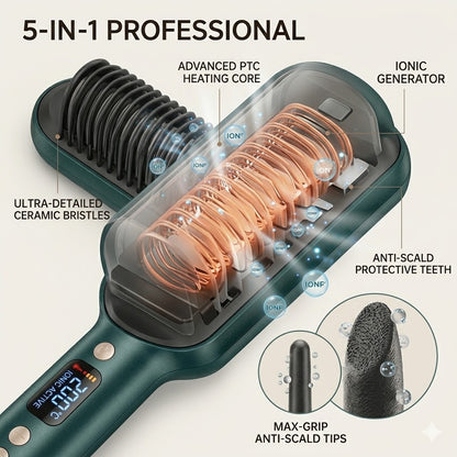 5-in-1 Professional Hair Straightener brush for Women & Men, Hair Styler, Straightener Machine Brush/PTC Heating Electric Straightener with 5 Temperature Control (Multi colour)