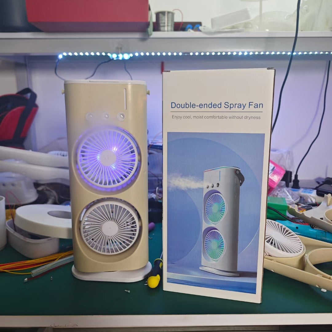 2-in-1 Portable Double-Ended Mist Fan | USB Rechargeable Desktop Cooling Fan with Humidifier
