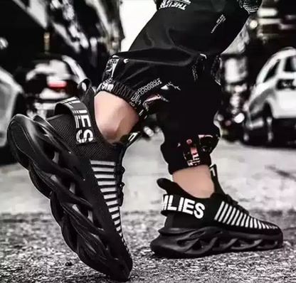 Stylish Men's High-Top Sports Sneakers - Black, Lightweight & Breathable