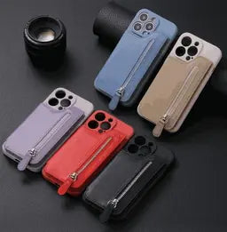 Luxury Silicone Wallet Case with Zipper Pocket & Card Holder for iPhone