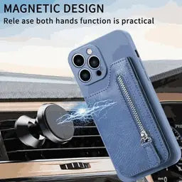 Luxury Silicone Wallet Case with Zipper Pocket & Card Holder for iPhone