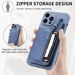 Luxury Silicone Wallet Case with Zipper Pocket & Card Holder for iPhone
