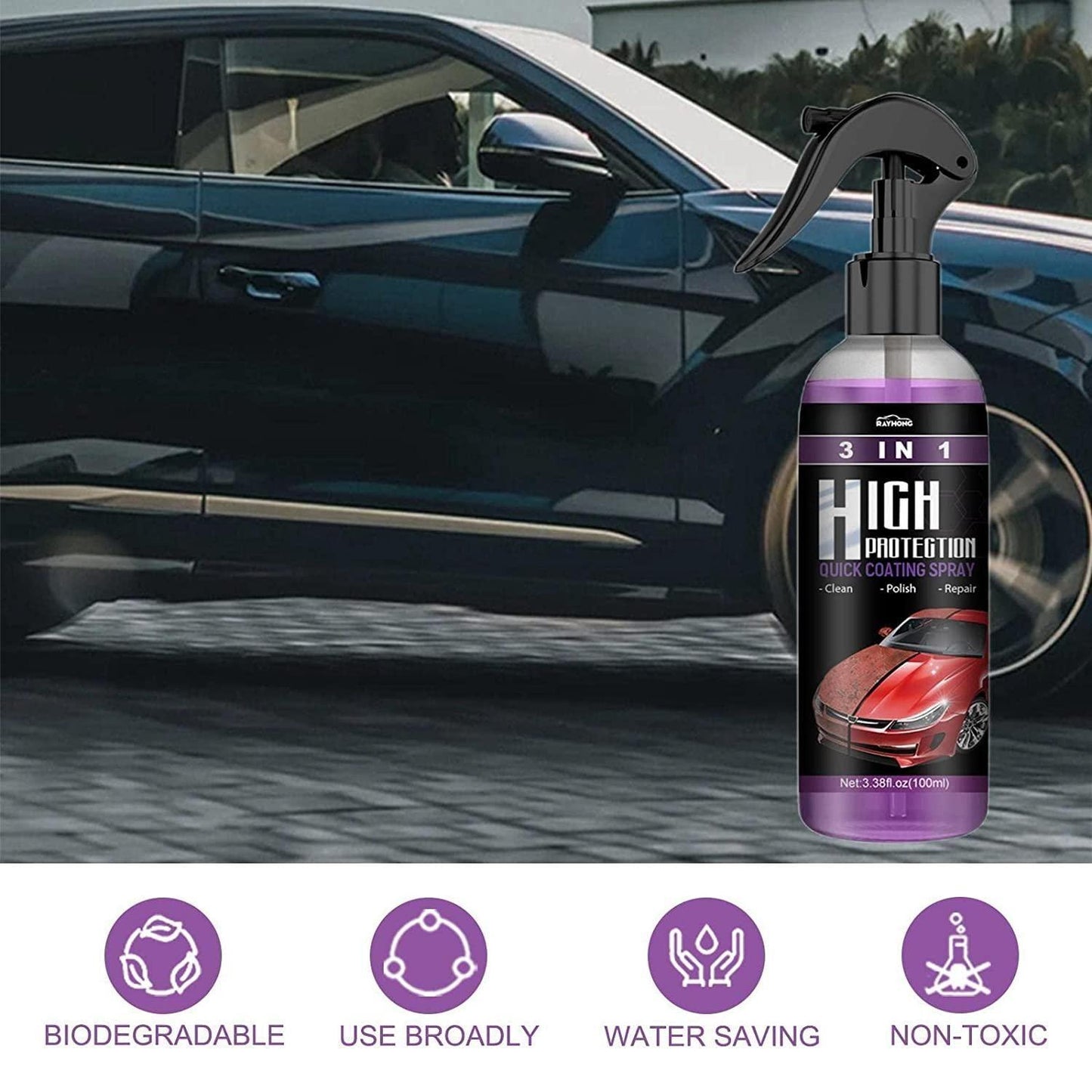 3-in-1 High Protection Quick Car Coating Spray | Hydrophobic Nano Polish & Scratch Repair (Pack of 2)