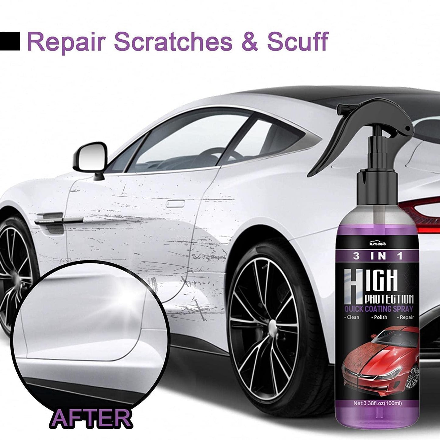 3-in-1 High Protection Quick Car Coating Spray | Hydrophobic Nano Polish & Scratch Repair (Pack of 2)
