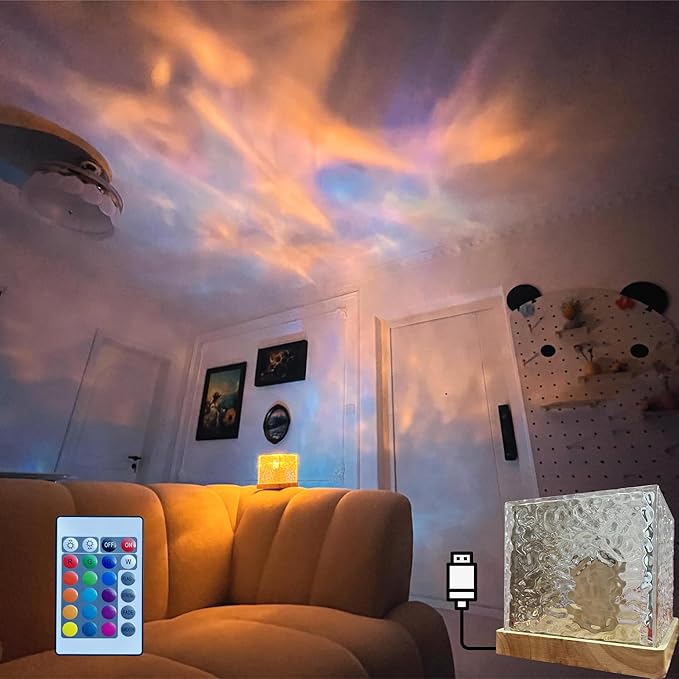 Aurora Glow Crystal Wave Lamp – Romantic Ambient Cube Light