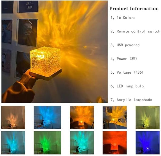 Aurora Glow Crystal Wave Lamp – Romantic Ambient Cube Light