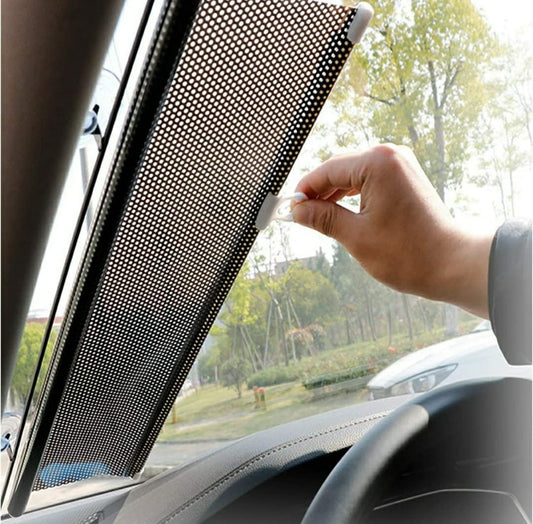 Car Front/Rear Glass Windshield Folding Roller Sunshade Self Retractable Design, Locks Sun Heat and UV Rays Protection Black Film Suitable for - All Car