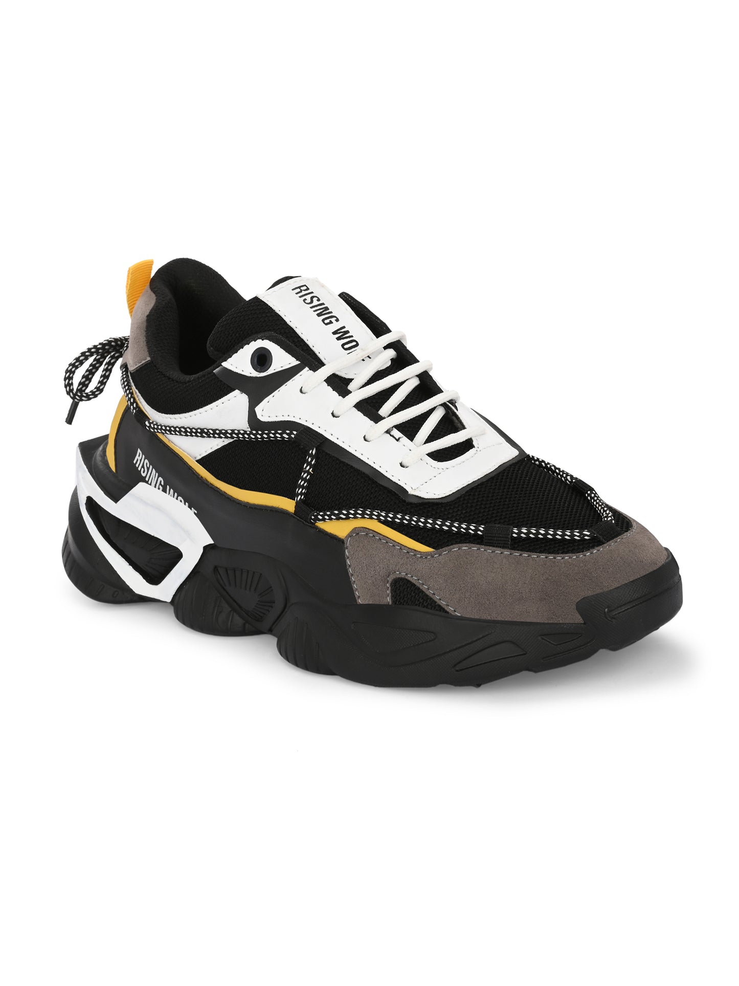 Men's Chunky Streetwear Sneakers - Black Flexible Leather