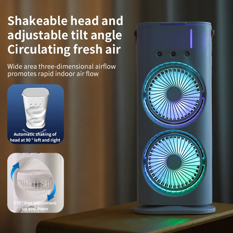 2-in-1 Portable Double-Ended Mist Fan | USB Rechargeable Desktop Cooling Fan with Humidifier