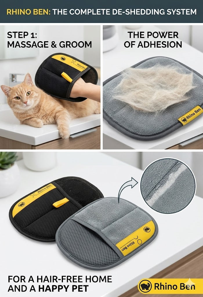 Pet Hair Removal Glove for Dogs & Cats (Fur Remover Mitt) | Washable & Reusable Electrostatic Hair Catcher for Clothes, Car, Carpet, Bed & Furniture | Removes Loose Hair (23.5 x 17.5cm)