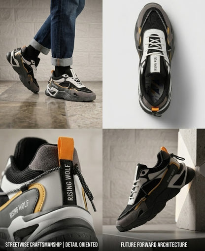 Men's Chunky Streetwear Sneakers - Black Flexible Leather