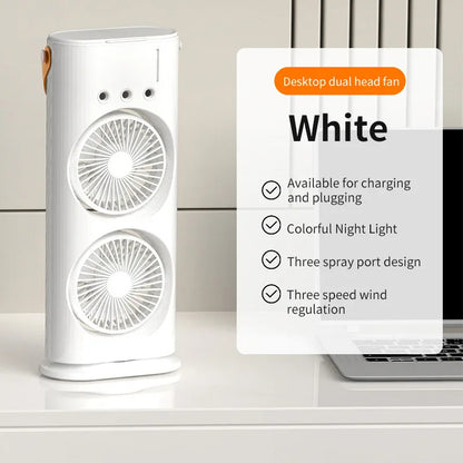 2-in-1 Portable Double-Ended Mist Fan | USB Rechargeable Desktop Cooling Fan with Humidifier