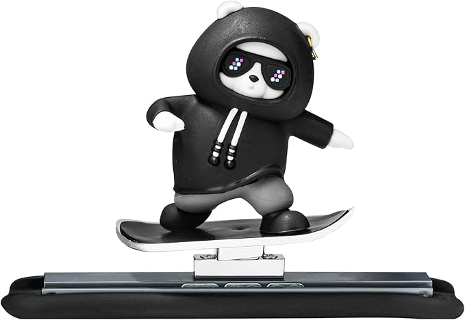 Skateboarding Panda Car Dashboard Toy –Auto Sliding Motion Decor, Cool Sliding Car Accessory, Fun Car Interior Decoration Accessories (Black)