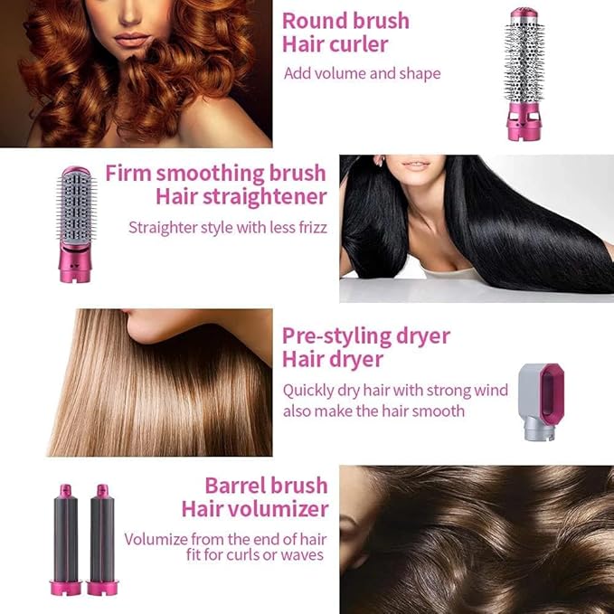 5-in-1 Multi-Functional Hair Styling Tool | Detachable Hot Air Brush & Dryer Combo | 50% Less Hair Breakage, 3 Settings | All in One Multi Styler BN24