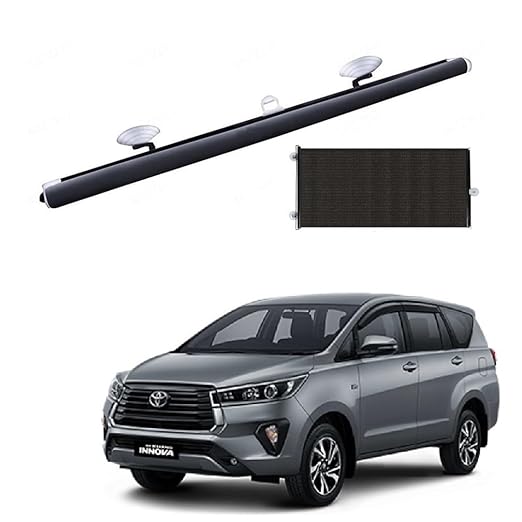 Car Front/Rear Glass Windshield Folding Roller Sunshade Self Retractable Design, Locks Sun Heat and UV Rays Protection Black Film Suitable for - All Car