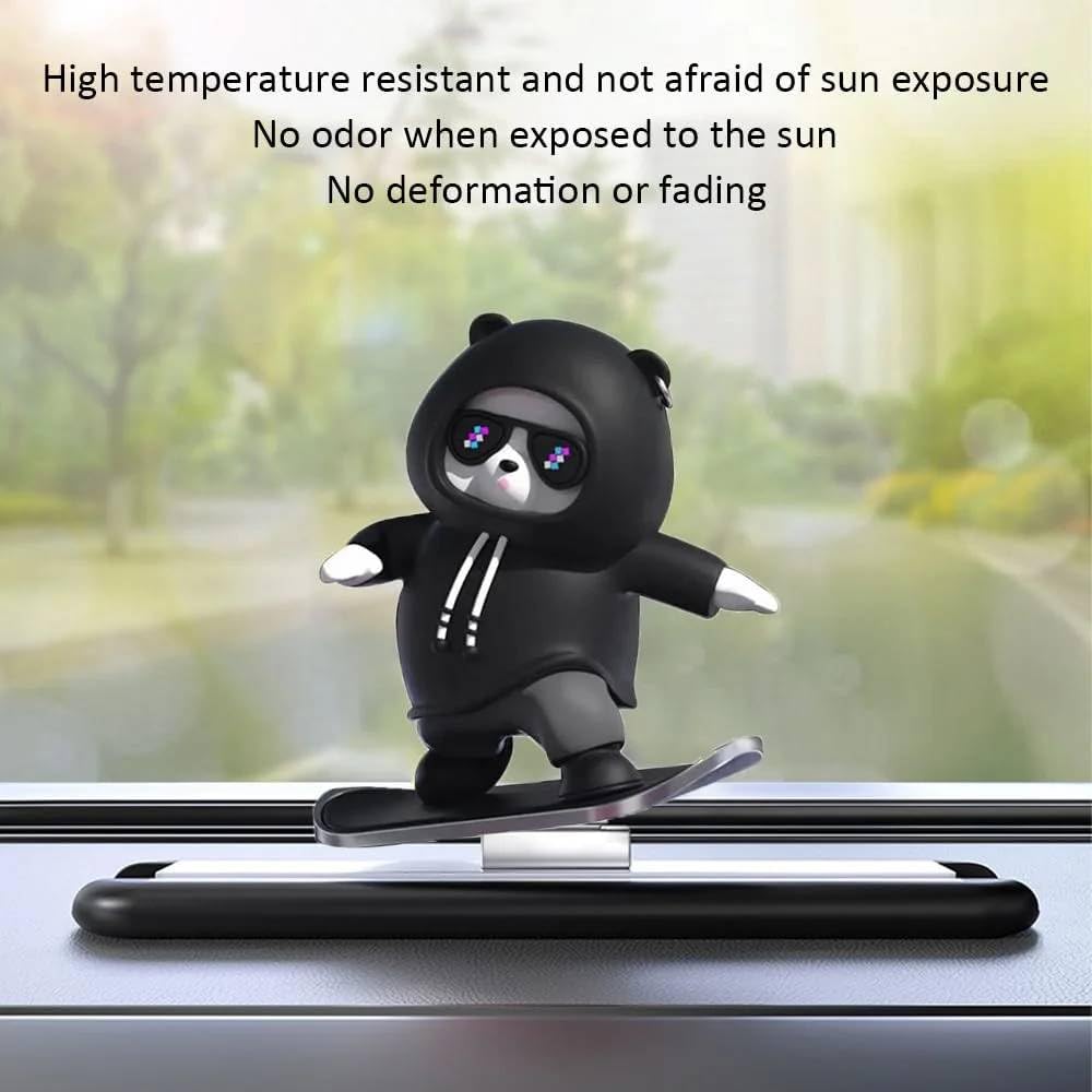 Skateboarding Panda Car Dashboard Toy –Auto Sliding Motion Decor, Cool Sliding Car Accessory, Fun Car Interior Decoration Accessories (Black)