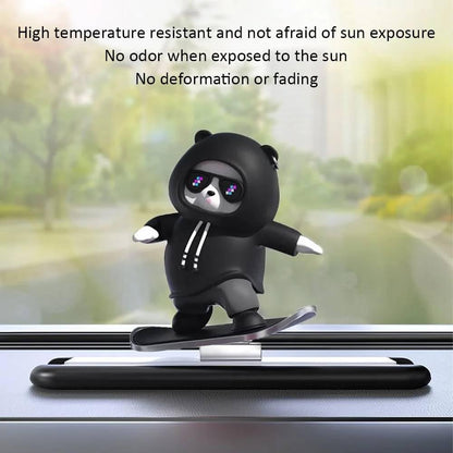 Skateboarding Panda Car Dashboard Toy –Auto Sliding Motion Decor, Cool Sliding Car Accessory, Fun Car Interior Decoration Accessories (Black)