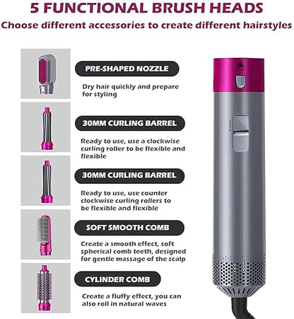 5-in-1 Multi-Functional Hair Styling Tool | Detachable Hot Air Brush & Dryer Combo | 50% Less Hair Breakage, 3 Settings | All in One Multi Styler BN24