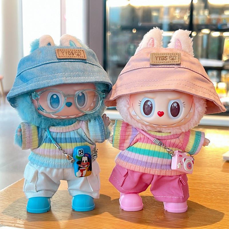Labubu First- Second- And Third-Generation Baby Clothes Fisherman Hat Rainbow Set