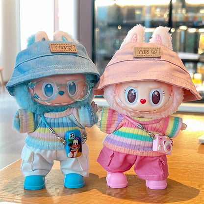 Labubu First- Second- And Third-Generation Baby Clothes Fisherman Hat Rainbow Set