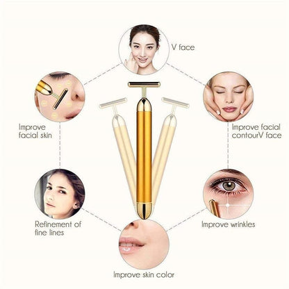 24K Gold Energy Beauty Bar | Sonic Vibrating Facial Massager & Face Lift Tool