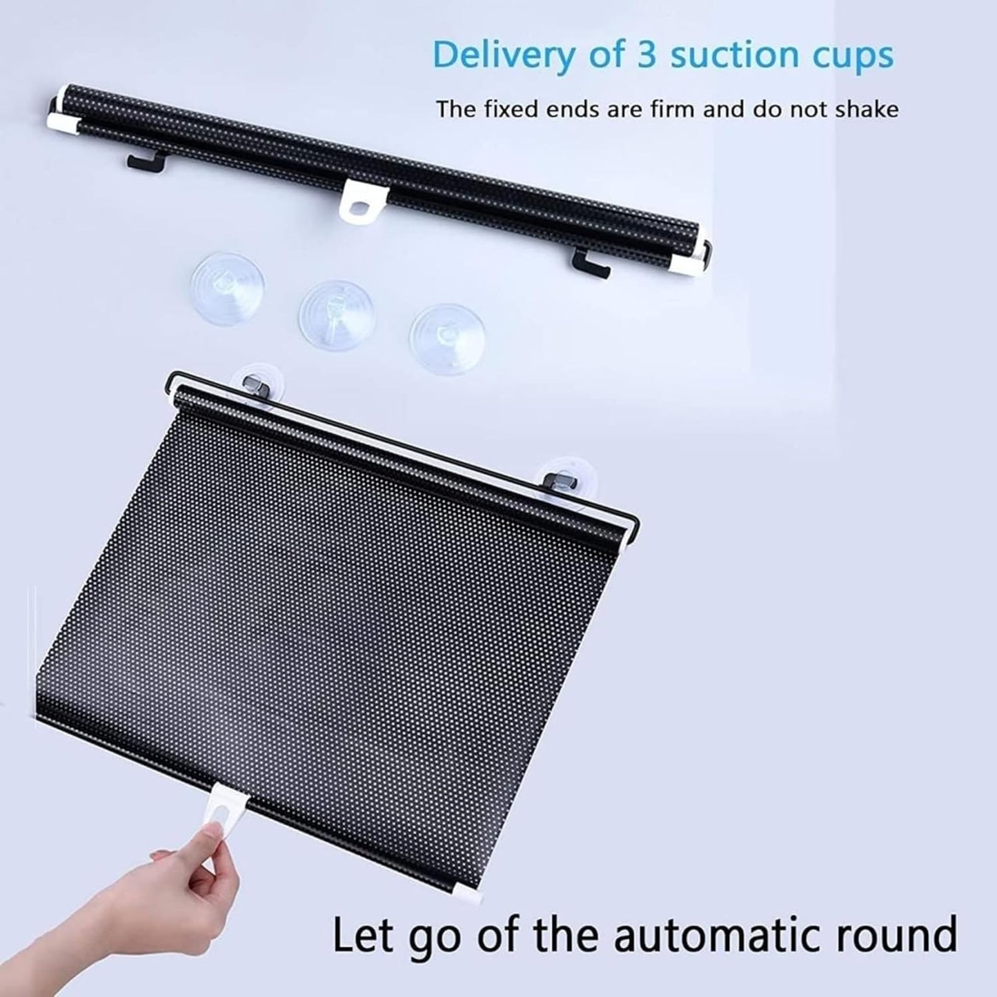 Car Front/Rear Glass Windshield Folding Roller Sunshade Self Retractable Design, Locks Sun Heat and UV Rays Protection Black Film Suitable for - All Car