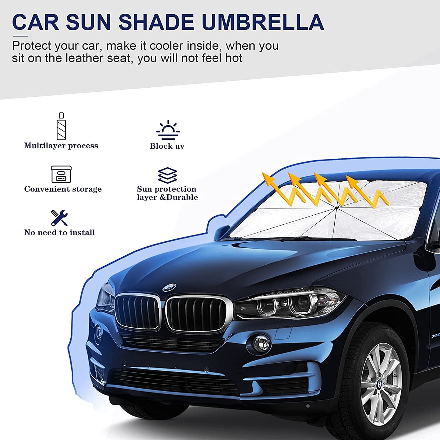 Premium Foldable Car Sun Umbrella – UV Protection & Heat Shield for Windshield