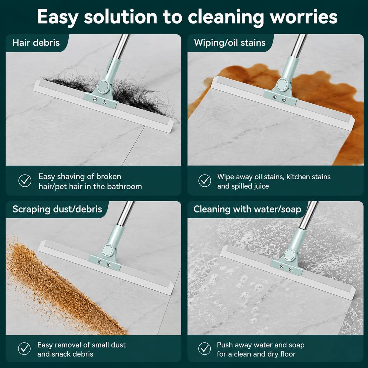 Elite 2-in-1 Silicone Floor Squeegee & Scrub Brush