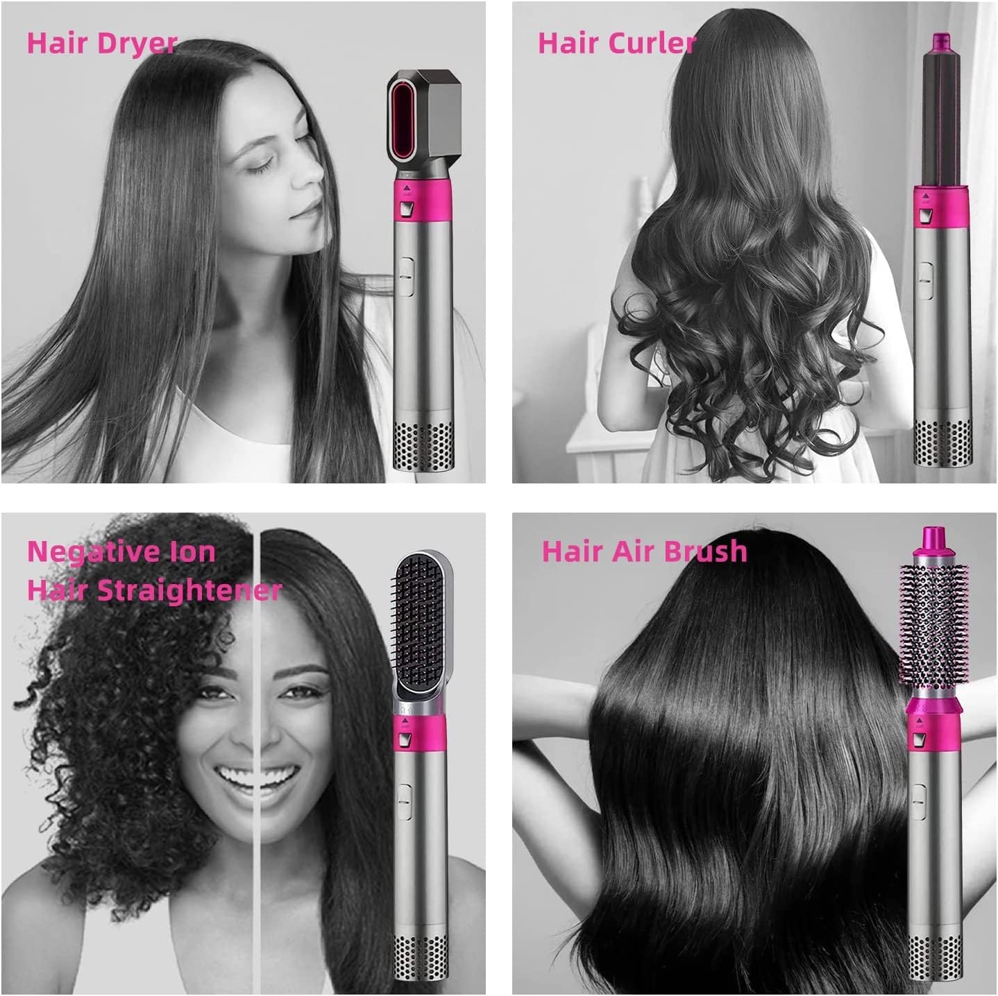 5-in-1 Multi-Functional Hair Styling Tool | Detachable Hot Air Brush & Dryer Combo | 50% Less Hair Breakage, 3 Settings | All in One Multi Styler BN24