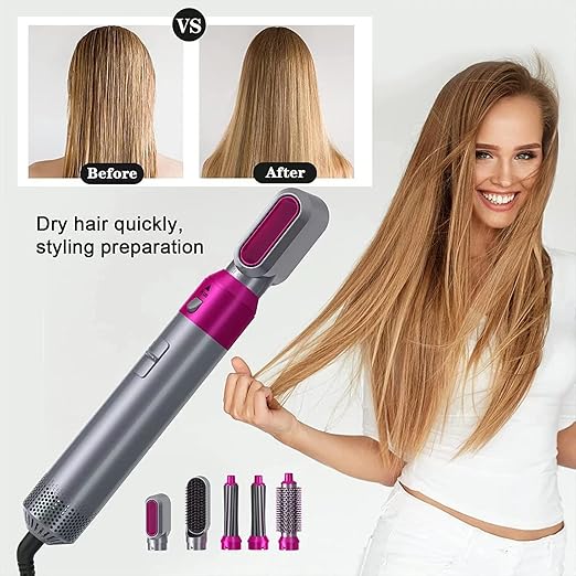 5-in-1 Multi-Functional Hair Styling Tool | Detachable Hot Air Brush & Dryer Combo | 50% Less Hair Breakage, 3 Settings | All in One Multi Styler BN24