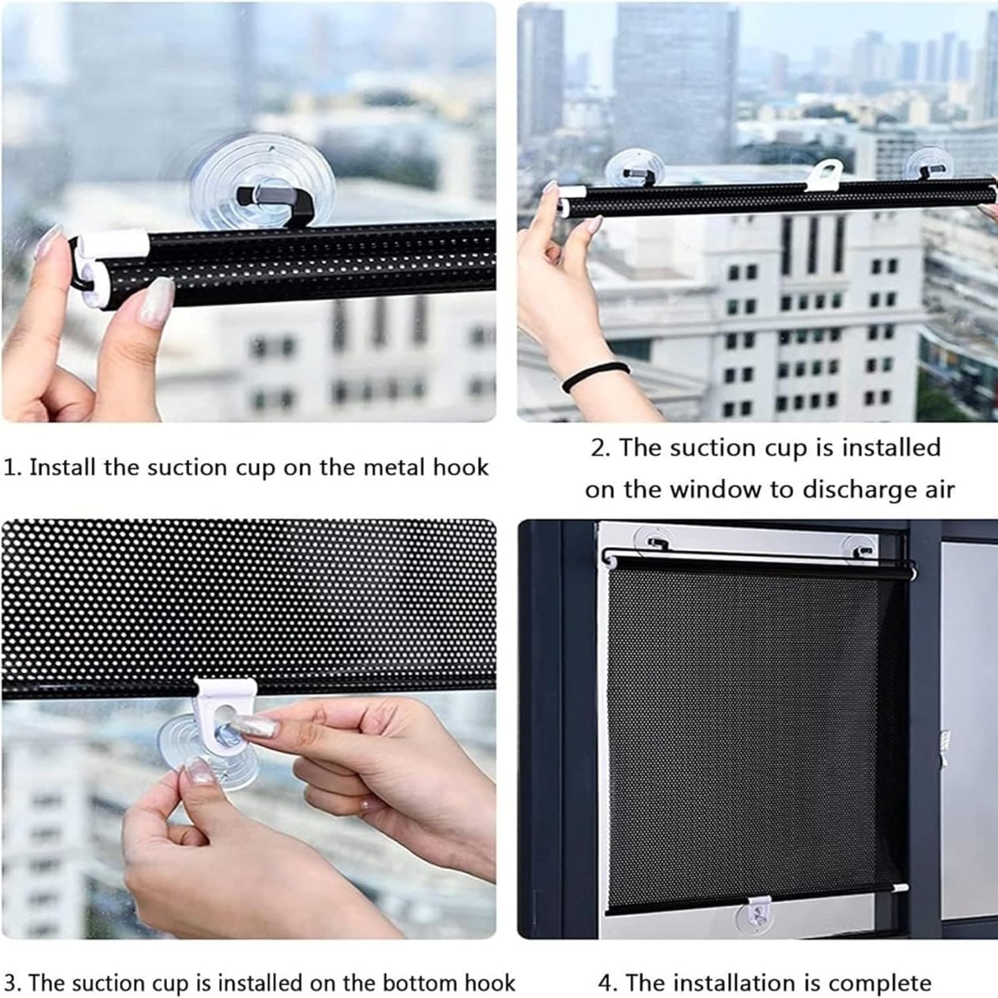 Car Front/Rear Glass Windshield Folding Roller Sunshade Self Retractable Design, Locks Sun Heat and UV Rays Protection Black Film Suitable for - All Car