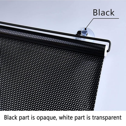 Car Front/Rear Glass Windshield Folding Roller Sunshade Self Retractable Design, Locks Sun Heat and UV Rays Protection Black Film Suitable for - All Car