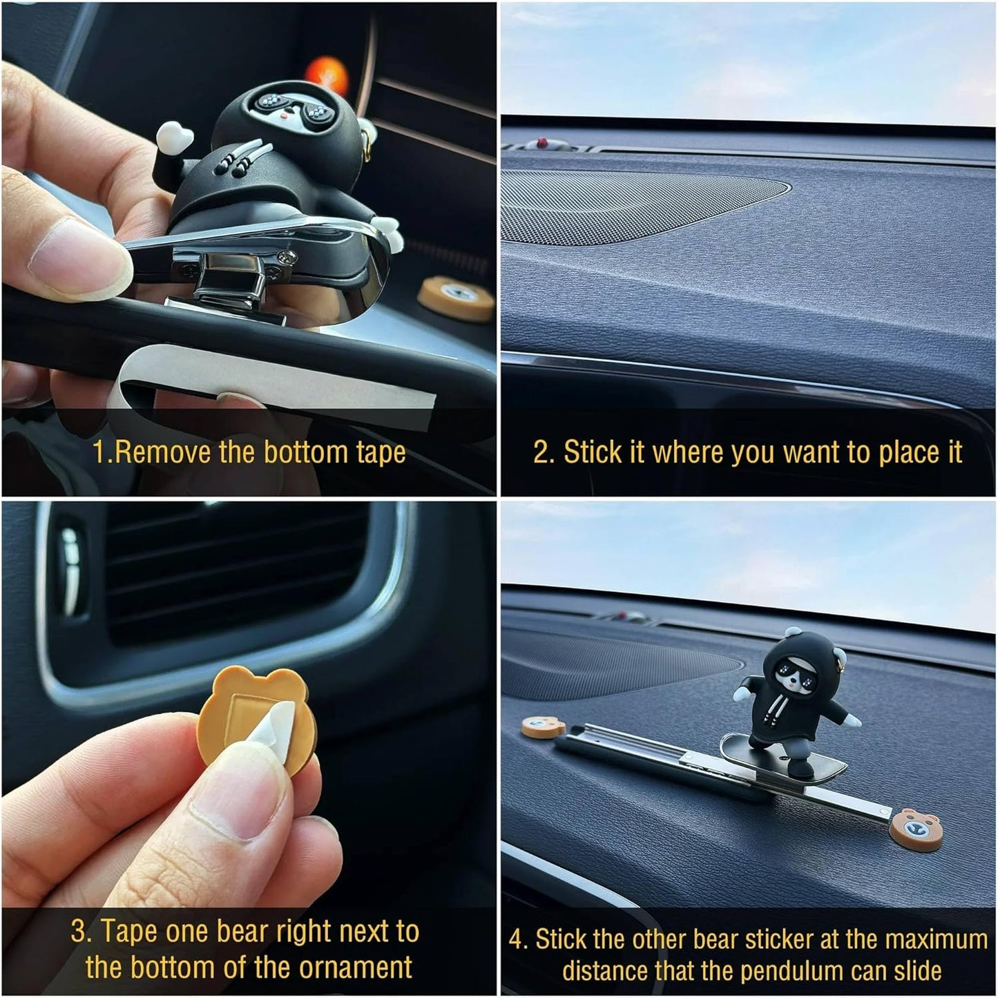 Skateboarding Panda Car Dashboard Toy –Auto Sliding Motion Decor, Cool Sliding Car Accessory, Fun Car Interior Decoration Accessories (Black)