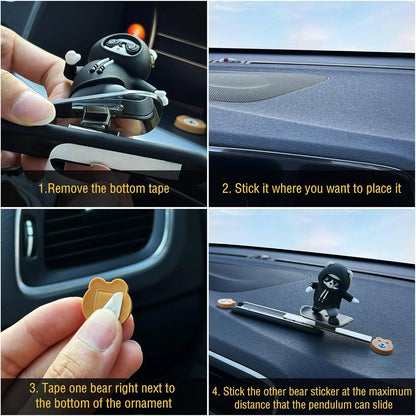 Skateboarding Panda Car Dashboard Toy –Auto Sliding Motion Decor, Cool Sliding Car Accessory, Fun Car Interior Decoration Accessories (Black)