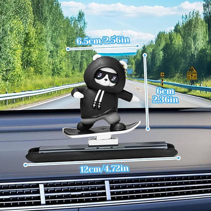 Skateboarding Panda Car Dashboard Toy –Auto Sliding Motion Decor, Cool Sliding Car Accessory, Fun Car Interior Decoration Accessories (Black)
