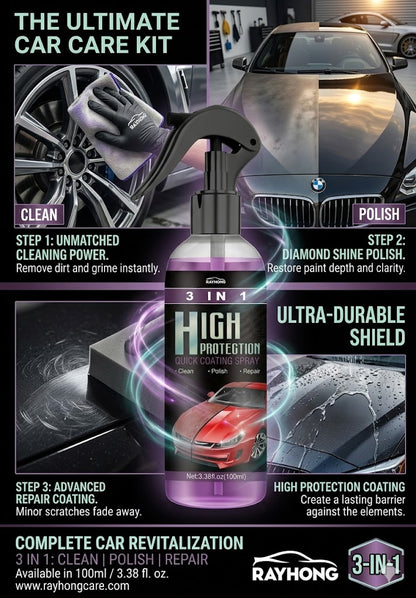 3-in-1 High Protection Quick Car Coating Spray | Hydrophobic Nano Polish & Scratch Repair (Pack of 2)
