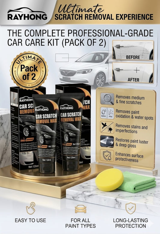 Premium Car Scratch Removal Wax & Swirl Remover (Pack of 2) – High-Gloss Paint Restorer with Sponge