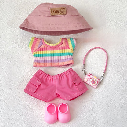 Labubu First- Second- And Third-Generation Baby Clothes Fisherman Hat Rainbow Set