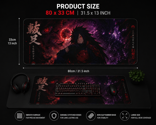 Madara Uchiha Desk Mat Premium Stitched-Edge Gaming Mouse Pad – Anti-Slip Base (3mm Thickness)
