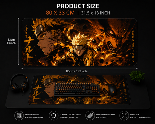 Naruto Premium Anti-Slip Gaming Desk Mat – 3mm Thick, Stitched Edges
