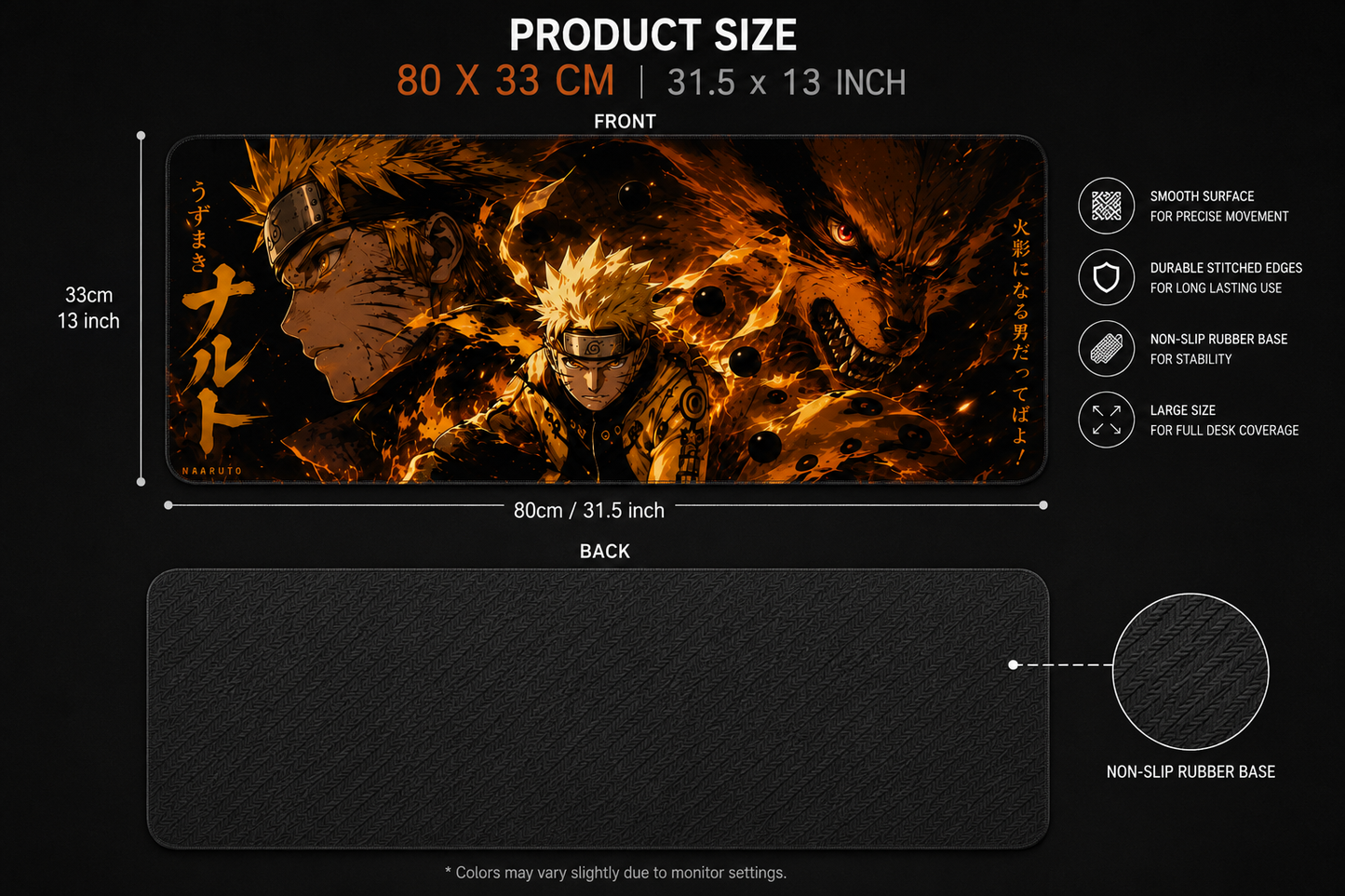 Naruto Premium Anti-Slip Gaming Desk Mat – 3mm Thick, Stitched Edges