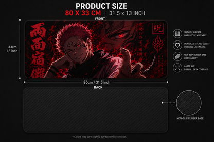 Sukuna Premium Anti-Slip Gaming Desk Mat – 3mm Thick, Stitched Edges