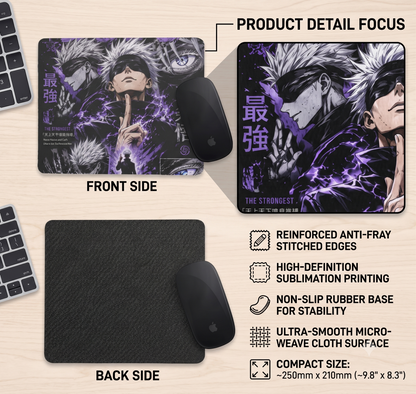 Gojo Satoru Premium Square Gaming Mouse Pad – 3mm Non-Slip Rubber Base