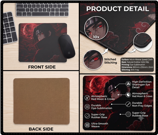 Itachi Uchiha Premium Square Gaming Mouse Pad – 3mm Non-Slip Rubber Base