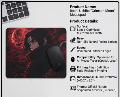 Itachi Uchiha Premium Square Gaming Mouse Pad – 3mm Non-Slip Rubber Base
